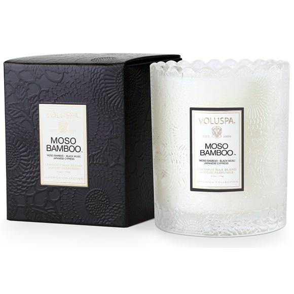 Moso bamboo scalloped edge glass candle