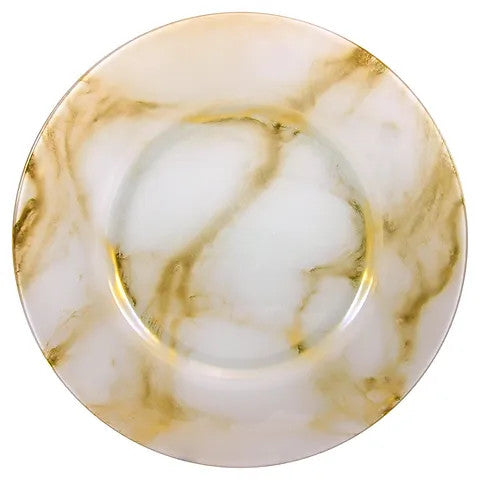 Thassos white marble gold charger 13"