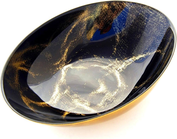 Thassos black marble gold oval bowl 9"