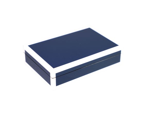 Stationary box 12x9x2 five side navy blue w white trim