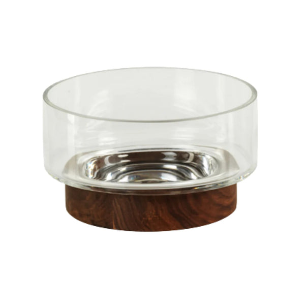 West indies glass bowl on walnuy wood base 13x5.75