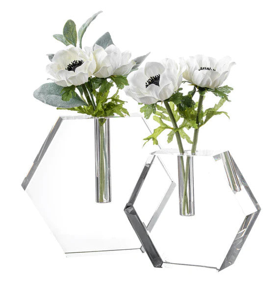 Hexagonal flat crystal vase large