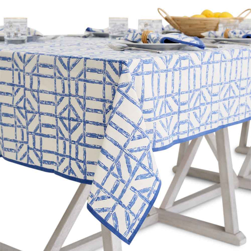 Blue bamboo tableclotch 90 round