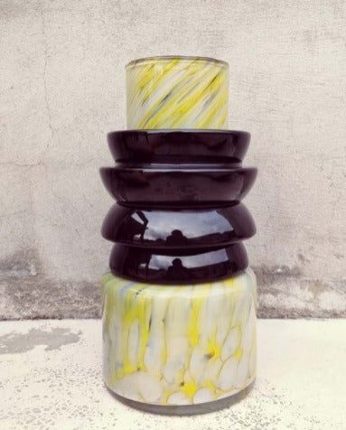 Totem vase #2 yellow + black 2 rings