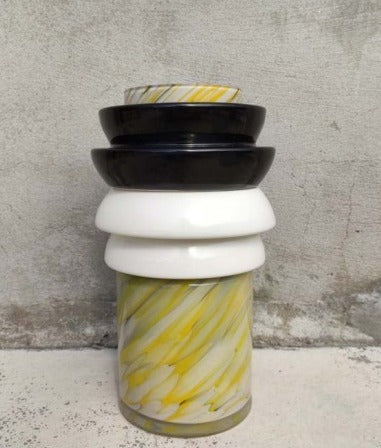 Totem vase #3 yellow + black 2 rings