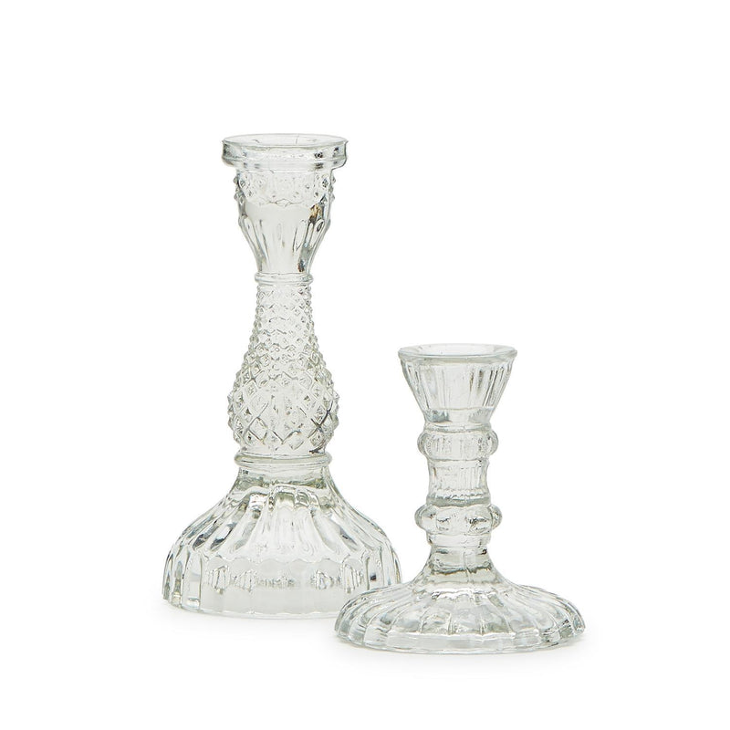 Casa verde clear glass candlestick set 2