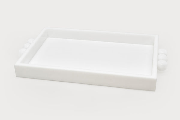 Lucite tray with bubble white w/handle 12x8