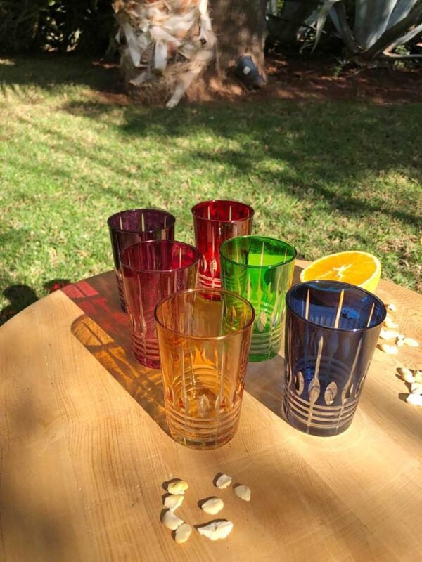 Tea glasses crystal drops colors set 6