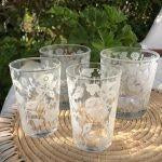 Tea glasses white flowers set 6