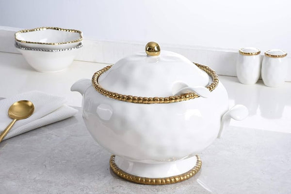 Golden salerno soup tureen and ladle