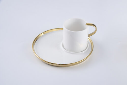 White with gold capuccino cup and plate