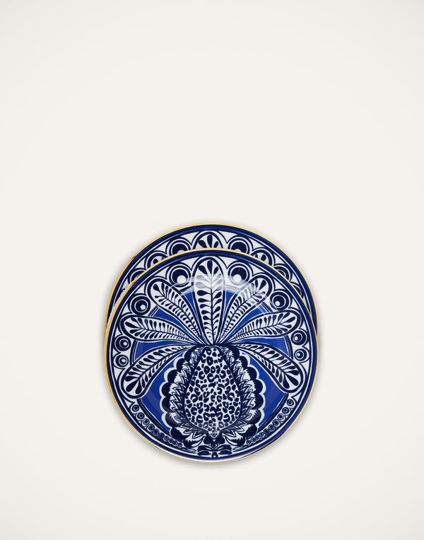 Big pineapple blue dessert plate