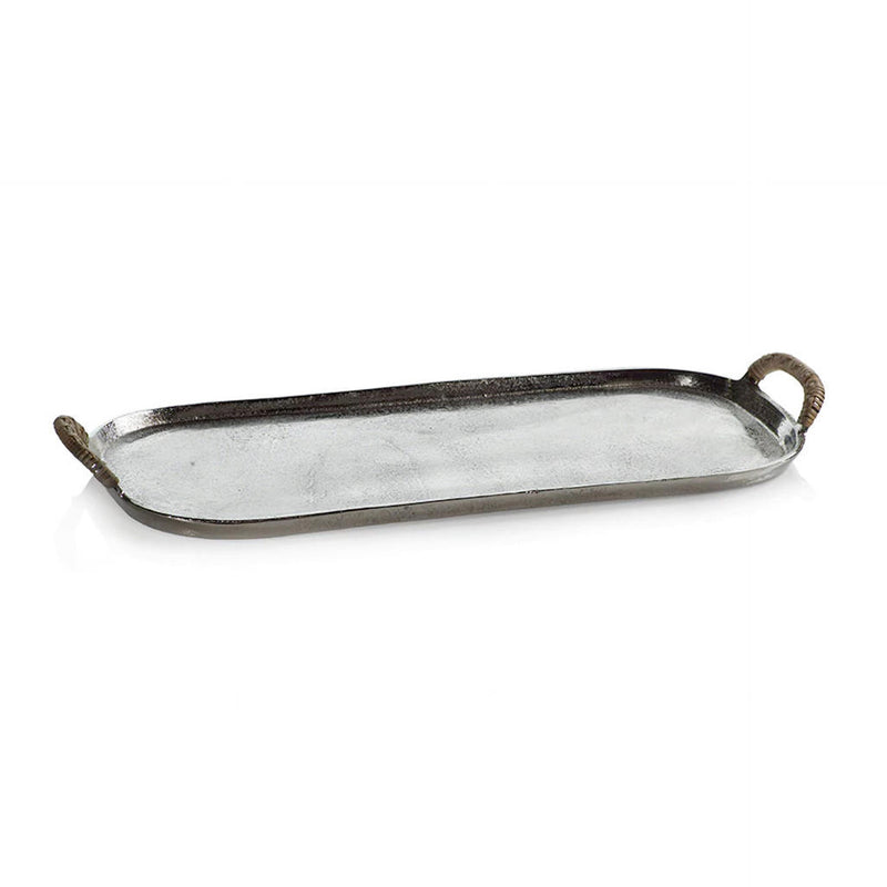 Mauritius raw aluminum tray cane wrapped handle