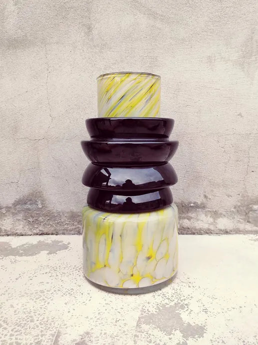 Totem vase #2 yellow + black 2 rings
