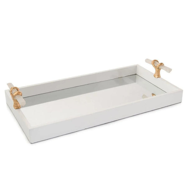 White tray w/selenite handles