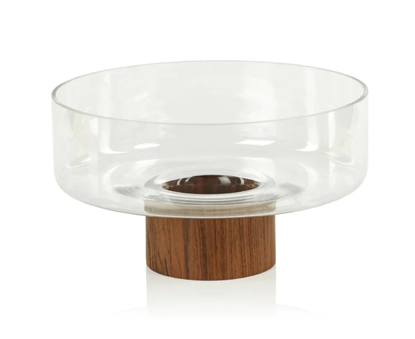 West indies glass bowl on walnut wood base 13x5.75