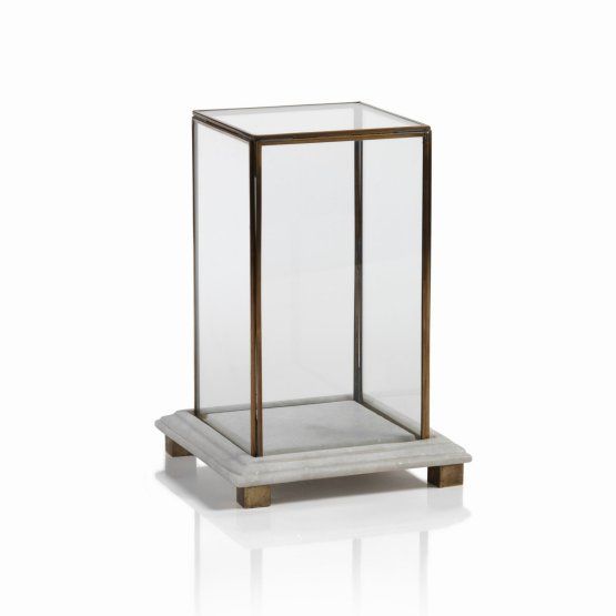 Glass box on marble and brass base lg