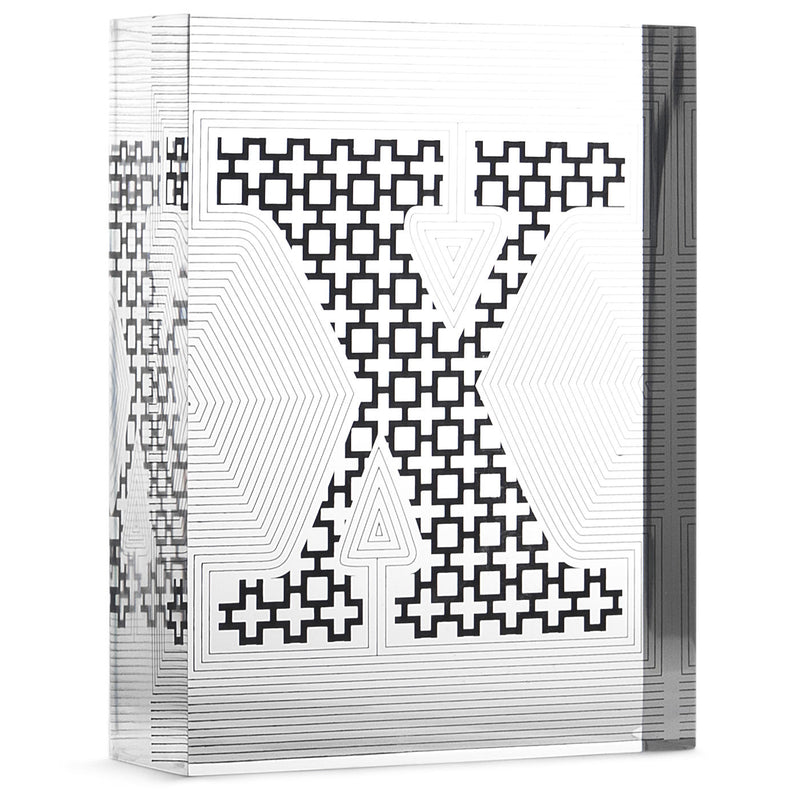 Lucite block w/letter "x" clear and black