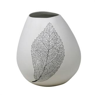 Decorative bulb vase w/leaf design white