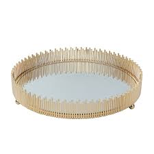 Glass & metal round tray gold