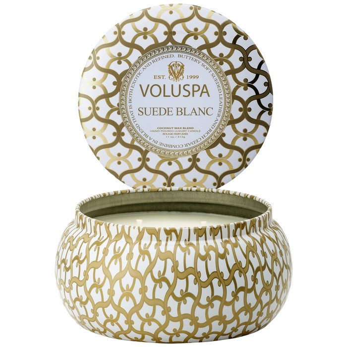 Suede blanc 2 wick metallo candle