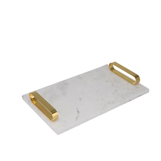 White marble tray w/gold handles