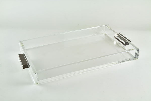 Lucite tray silver handle 12x16cm