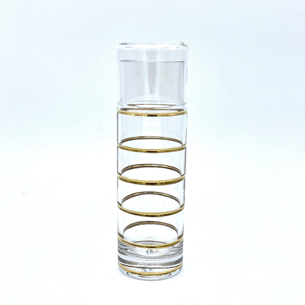Glass grid carafe w/cup gold