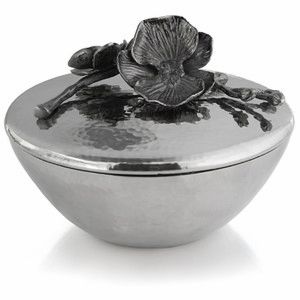 Black orchid covered candy dish